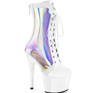 ADORE-1047 - 18 cm plateforme bottines talons aiguilles vernis blanc