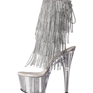 Argent 18 cm ADORE-1017SRS bottines a frangees pour femmes a talon