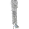 Argent 15 cm DELIGHT exotic botte overknee plateforme frangees strass