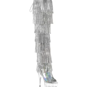 Argent 15 cm DELIGHT exotic botte overknee plateforme frangees strass