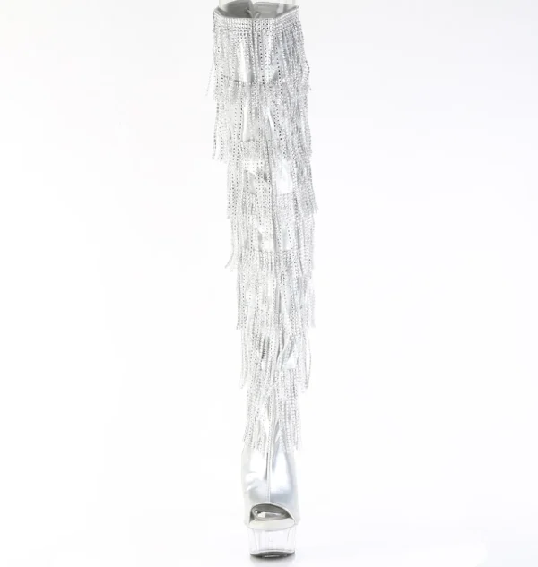 Argent 15 cm DELIGHT exotic botte overknee plateforme frangees strass