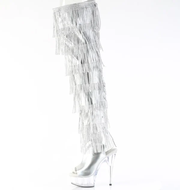 Argent 15 cm DELIGHT exotic botte overknee plateforme frangees strass