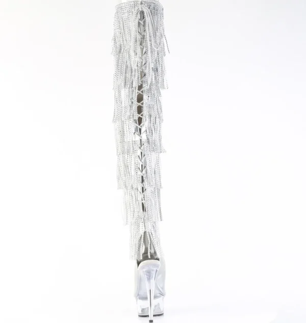 Argent 15 cm DELIGHT exotic botte overknee plateforme frangees strass