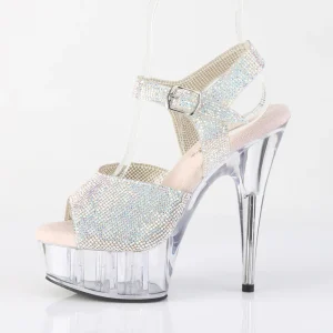 Argent 15 cm DELIGHT-N chaussures à talons strass transparent plateforme