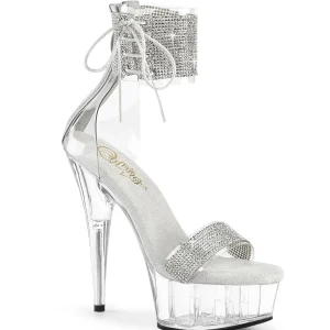 Argent 15 cm DELIGHT-627RS transparentes plateforme talon haut avec bande de cheville