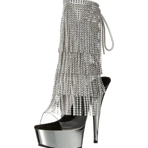 Argent 15 cm DELIGHT-1017RSF bottines a frangees pour femmes a talon