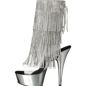 Argent 15 cm DELIGHT-1017RSF bottines a frangees pour femmes a talon