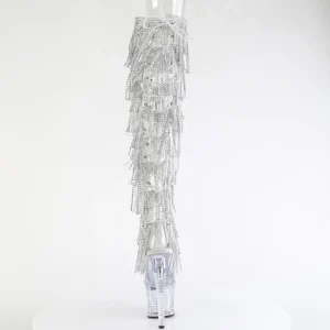 Argent 18 cm disco dance gogo botte overknee plateforme frangees strass