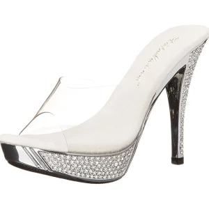 Argent 11,5 cm ELEGANT-401 Pierre strass plateforme mules femme
