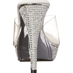 Argent 11,5 cm ELEGANT-401 Pierre strass plateforme mules femme