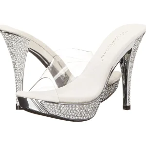 Argent 11,5 cm ELEGANT-401 Pierre strass plateforme mules femme