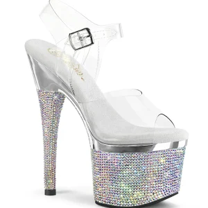Argent 18 cm ESTEEM-708DM-2 chaussures à talons plateforme strass