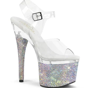 Argent 18 cm ESTEEM-708DM chaussures à talons plateforme strass