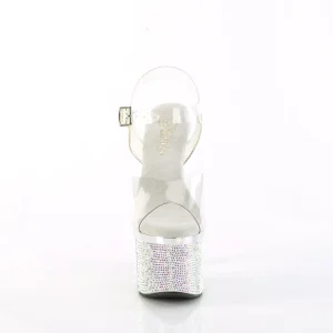 Argent 18 cm ESTEEM-708DM-2 chaussures à talons plateforme strass