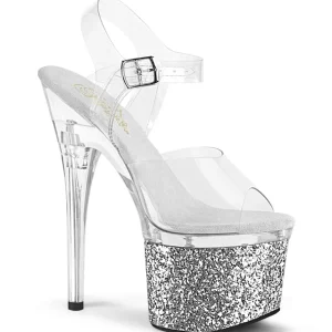 Argent 18 cm ESTEEM-708LG chaussures plateforme et talons glitter