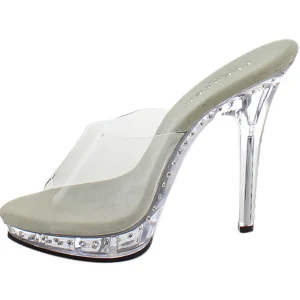 Argent 13 cm Fabulicious LIP-101LS Strass Plateforme Mules Hautes