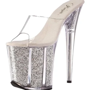 Argent 20 cm FLAMINGO-801G etincelle plateforme mules talons hauts