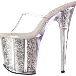 Argent 20 cm FLAMINGO-801G etincelle plateforme mules talons hauts