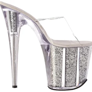 Argent 20 cm FLAMINGO-801G etincelle plateforme mules talons hauts