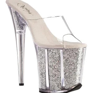 Argent 20 cm FLAMINGO-801G etincelle plateforme mules talons hauts