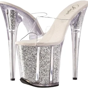 Argent 20 cm FLAMINGO-801G etincelle plateforme mules talons hauts