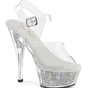Argent 15 cm KISS-208RSI chaussures à talons strass transparent plateforme