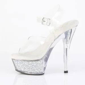 Argent 15 cm KISS-208RSI chaussures à talons strass transparent plateforme