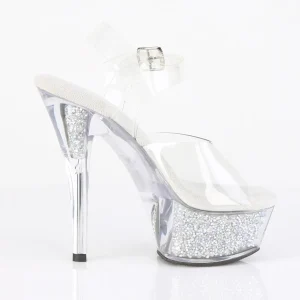 Argent 15 cm KISS-208RSI chaussures à talons strass transparent plateforme