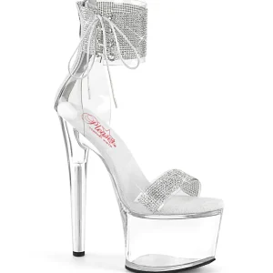 Argent 18 cm PASSION-727RS transparentes plateforme talon haut avec bande de cheville