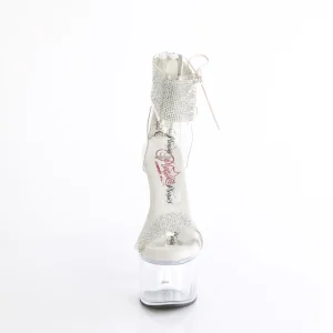 Argent 18 cm PASSION-727RS transparentes plateforme talon haut avec bande de cheville