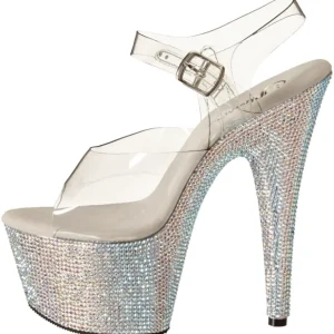 Argent 18 cm Pleaser BEJEWELED-708DM Strass Plateforme Talons Hauts
