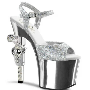 Argent 18 cm Pleaser REVOLVER-709G Talons Aiguilles Chrome Plateforme