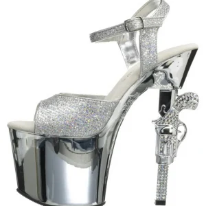 Argent 18 cm Pleaser REVOLVER-709G Talons Aiguilles Chrome Plateforme