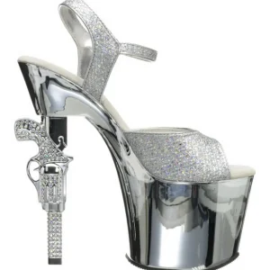 Argent 18 cm Pleaser REVOLVER-709G Talons Aiguilles Chrome Plateforme
