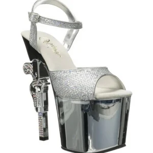 Argent 18 cm Pleaser REVOLVER-709G Talons Aiguilles Chrome Plateforme