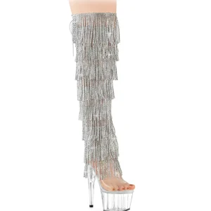 Argent 18 cm pole dance exotic botte overknee plateforme frangees strass