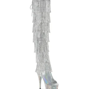Argent 15 cm pole dance exotic botte overknee plateforme frangees strass