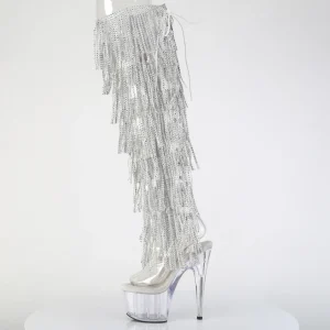 Argent 18 cm pole dance exotic botte overknee plateforme frangees strass