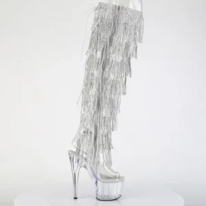 Argent 18 cm pole dance exotic botte overknee plateforme frangees strass