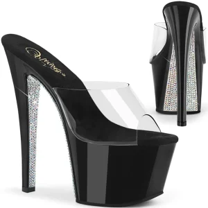 Argent 18 cm SKY-301CRS mules plateforme talon haut strass