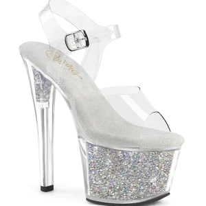 Argent 18 cm SKY-308RSI chaussures à talons strass transparent plateforme