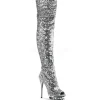 Argent Paillettes 15 cm PLEASER BLONDIE-R-3011 Cuissardes Haut Talon