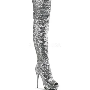 Argent Paillettes 15 cm PLEASER BLONDIE-R-3011 Cuissardes Haut Talon