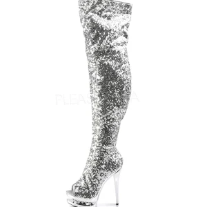 Argent Paillettes 15 cm PLEASER BLONDIE-R-3011 Cuissardes Haut Talon