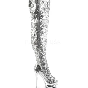 Argent Paillettes 15 cm PLEASER BLONDIE-R-3011 Cuissardes Haut Talon