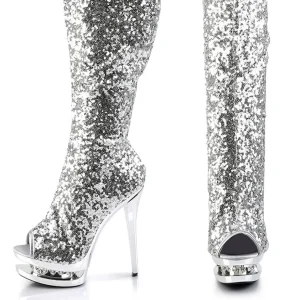 Argent Paillettes 15 cm PLEASER BLONDIE-R-3011 Cuissardes Haut Talon