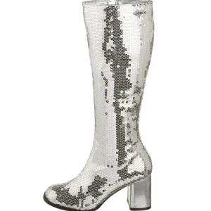 Argent Paillettes 8 cm SPECTACUL disco bottes à talon carré années 70