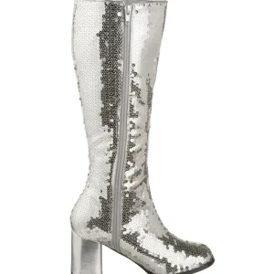Argent Paillettes 8 cm SPECTACUL disco bottes à talon carré années 70