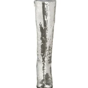 Argent Paillettes 8 cm SPECTACUL disco bottes à talon carré années 70