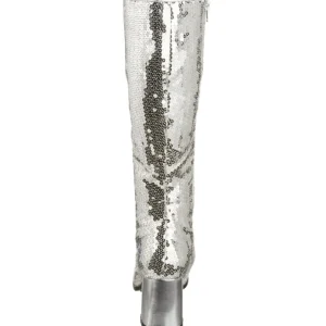 Argent Paillettes 8 cm SPECTACUL disco bottes à talon carré années 70
